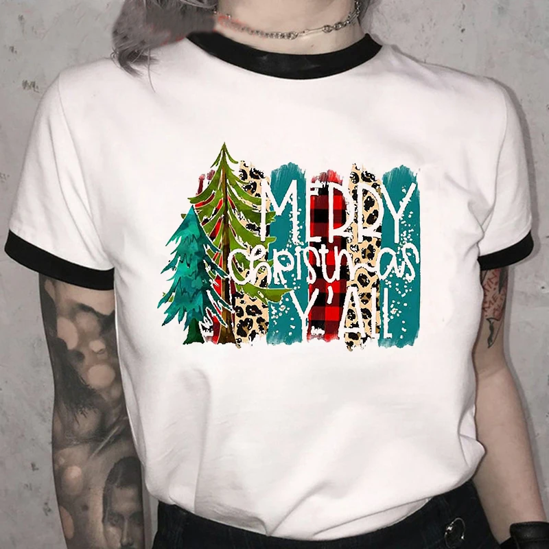 Женская футболка в клетку с рисунком новогодней елки 2022 | одежда