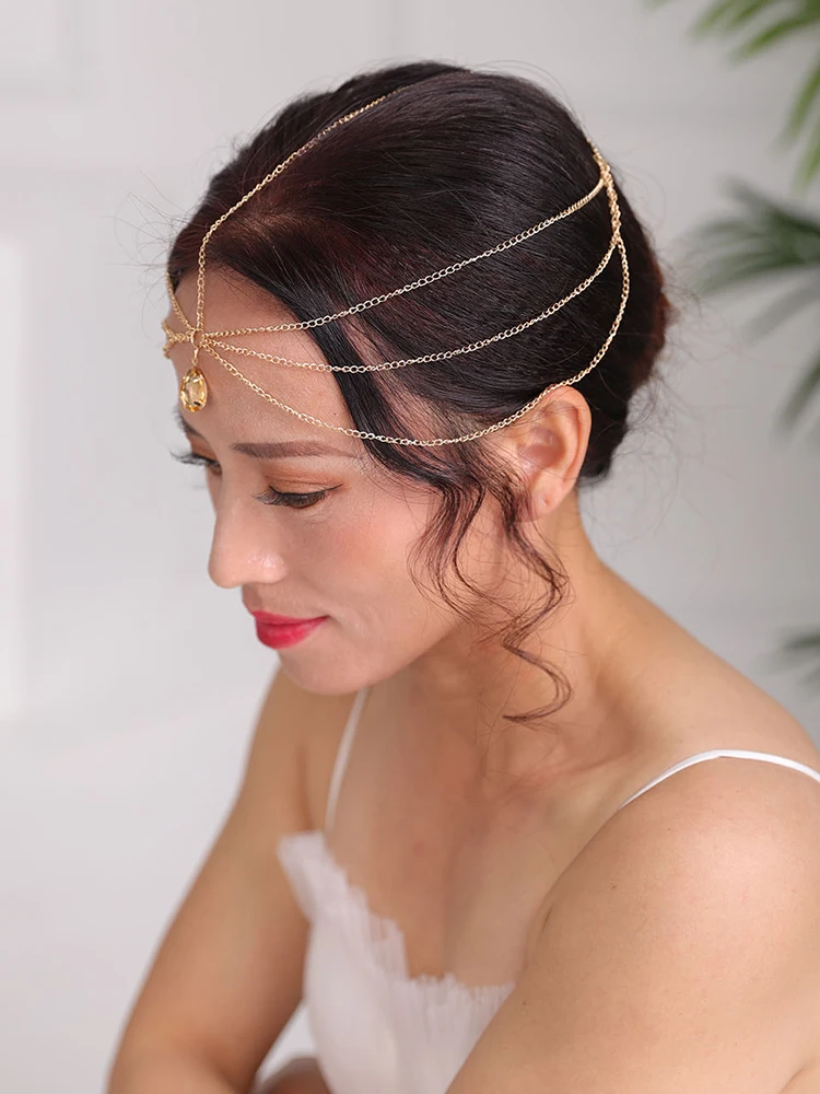 Винтажные Свадебные аксессуары серебряная и золотая цепочка на голову богемные