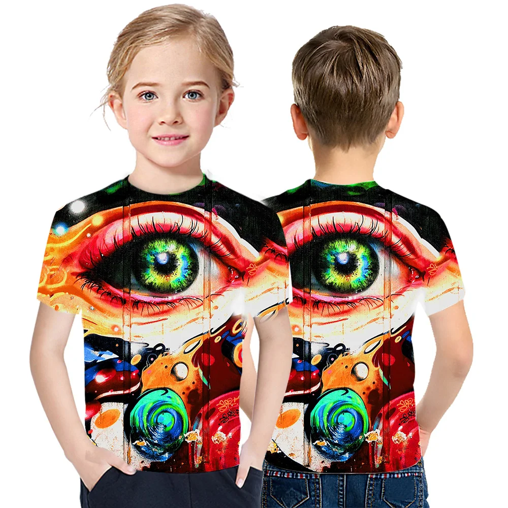

Graffiti Art Boys And Girls New Fashion T-Shirt All In All Styles Summer Short Sleeve 3D Cotton Print Simple T-Shirt Children's