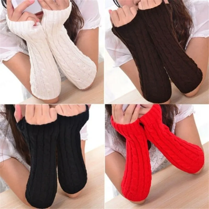 

Women Winter Long Crochet Knitted Glove Soft Warmer Fingerless Mitten Arm Warmer