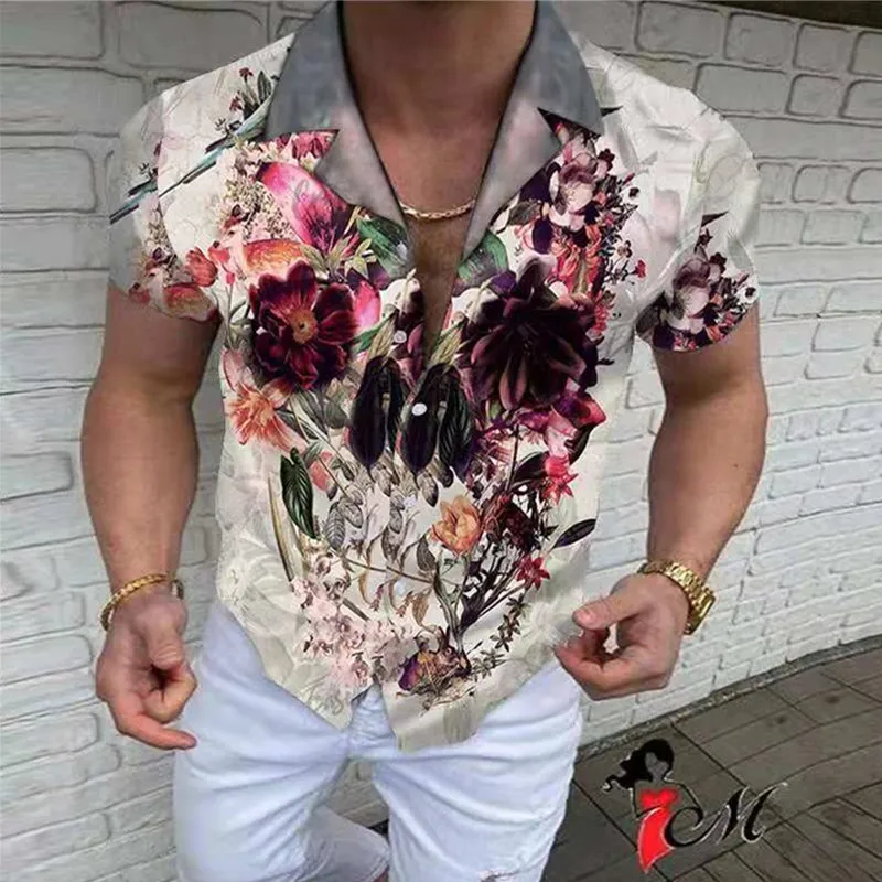 

Summer New European American Men's Clothing Casual Fashion Printed Shirt Cardigan Short Sleeve Shirt Men 2021 Hot Sale
