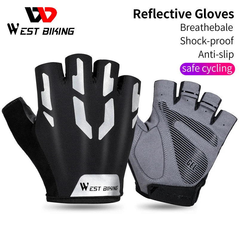 

Gel Pad Bicycle Gloves Anti-slip Shock-absorbing Half-finger Bike Gloves Reflective Cycling Gloves Accessories for Outdoor,Sport