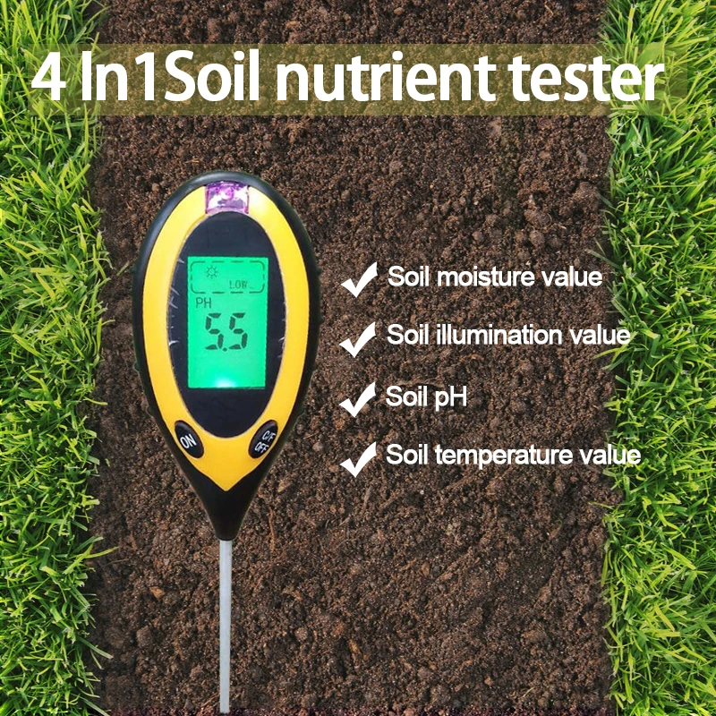 

4 in 1 Soil Ph Meter Soil Tester PH Moisture Meter Temperature Sunlight Intensity Measurement Analysis Acidity Alkali Tester