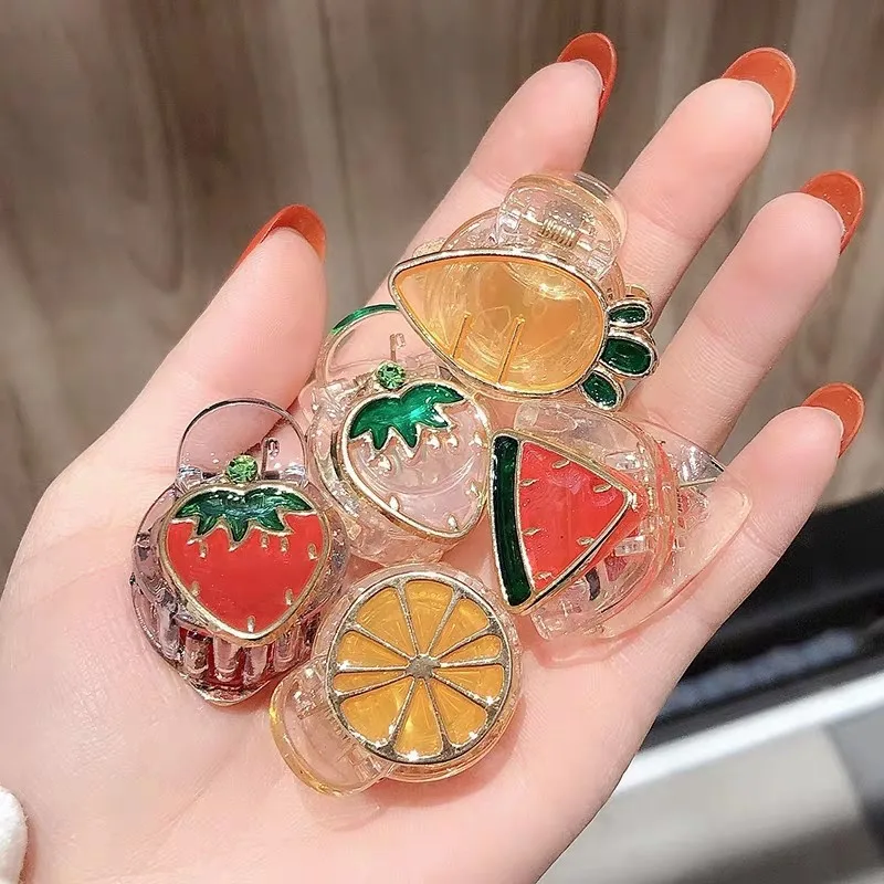 

Women Lovely Fruits Hair Claws Clip Mini Transparent Hair Clips For Kids Acrylic Hairpins Barrettes Girls Sweet Hair Accessories