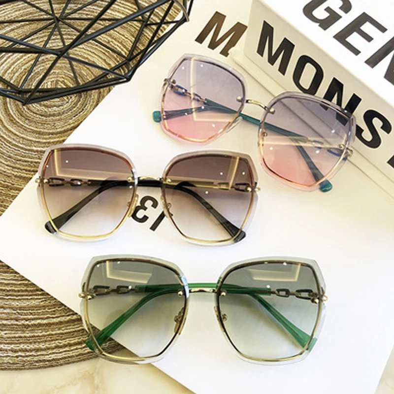 

2019 Women's high Qulity rimless square sunglasses Metal glasses Shades Sexy Fashion luxury ladies sunglasses female Brown UV400