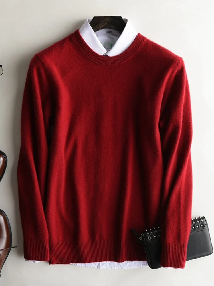 

Мужской кашемировый свитер, теплый трикотажный джемпер из 100% чистого кашемира, с круглым вырезом, 10 цветов, зима 2021