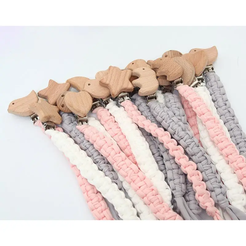 

Baby Pacifier Clip Chain Holder Beech Wooden Teether Teething Soother Molar Infant Toy
