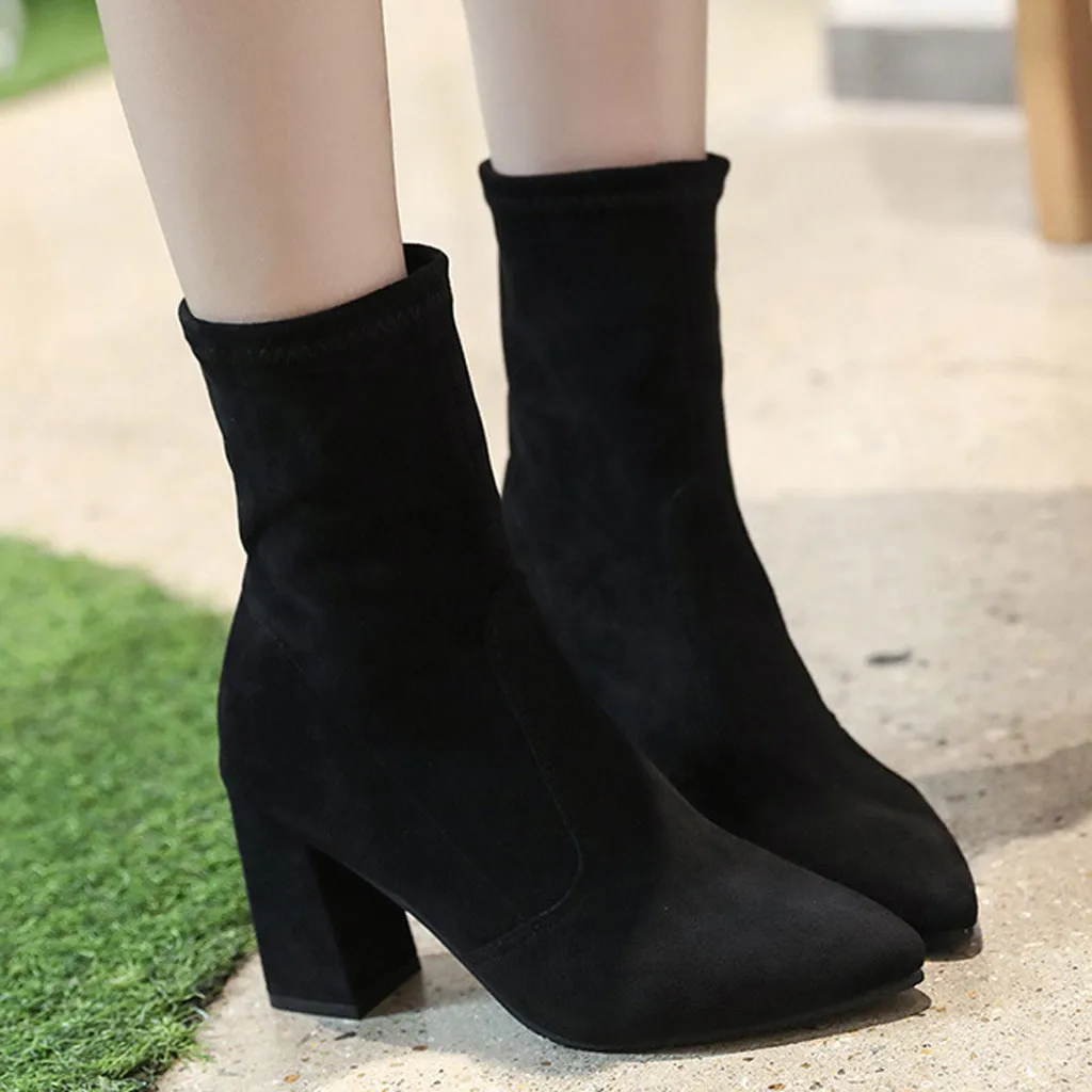 Botas mujer invierno/2019 г. Женские однотонные ботинки на высоком квадратном каблуке без
