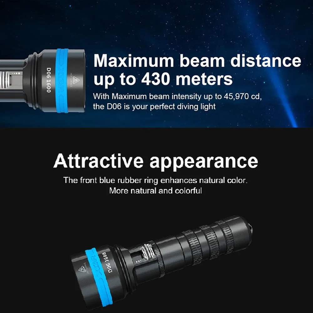 Фонарик для дайвинга XTAR D06 1600 CREE XHP35 D4 Max люмен дальность до Deam 430 м магнитный