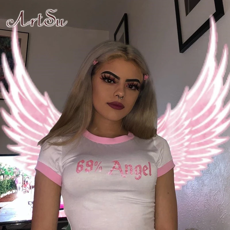 ArtSu Kawaii розовые футболки для женщин 2021 Harajuku мультфильм Медведь Печатный