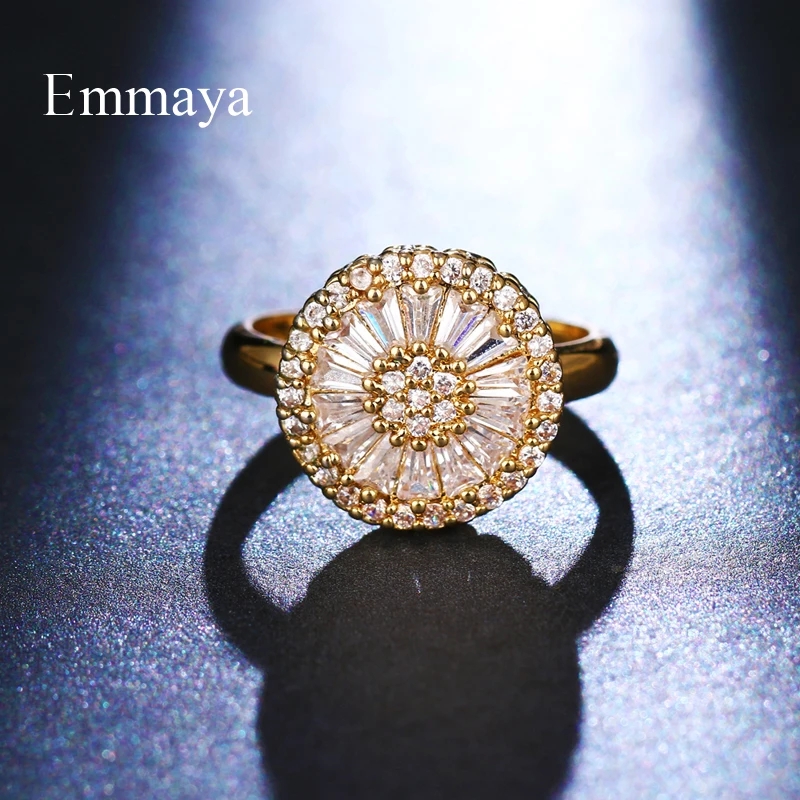 Женское кольцо в форме подсолнуха Emmaya вечернее круглой формы с кубическим