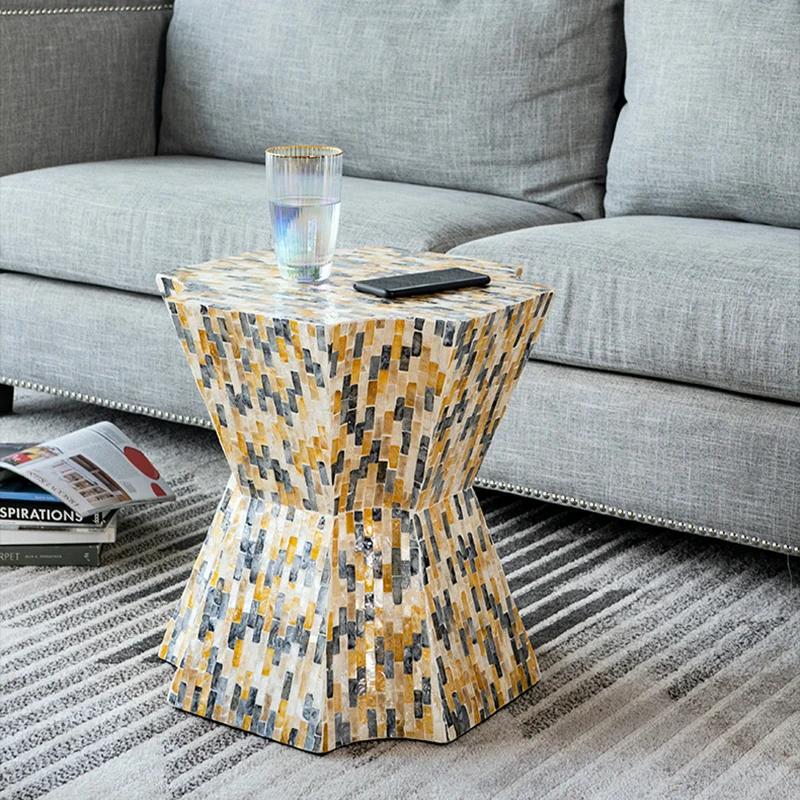

Home Decor Living Room Furniture Sofa Tea Tables Coffee Tables Hand Inlay Shell Edge Table Creative Bedside Table Low Tables