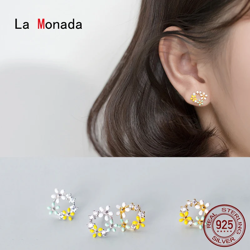 

La Monada Three Flower Minimalist Sterling Silver Stud Earrings Women Fine In 925 Silver Jewelry Woman Earrings Stud Silver 925