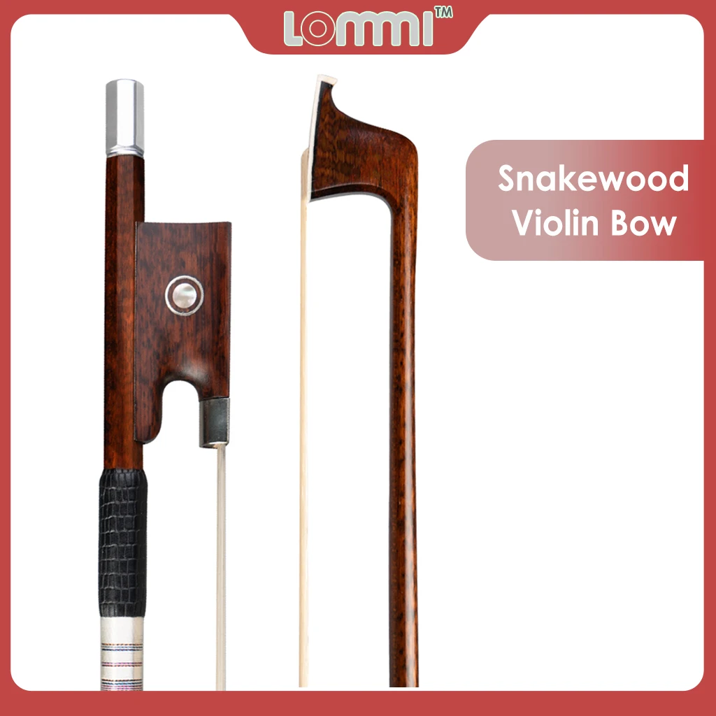 LOMMI  4/4 Fiddle Bow With Paris Eye Snakewood Frog Carved Craft Silver Accessories Selected Snakewood Violin Bow