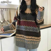 pullovers women vintage loose casual sweaters geometric retro lazy female 4xl harajuku korean style womens ulzzang chic new tops