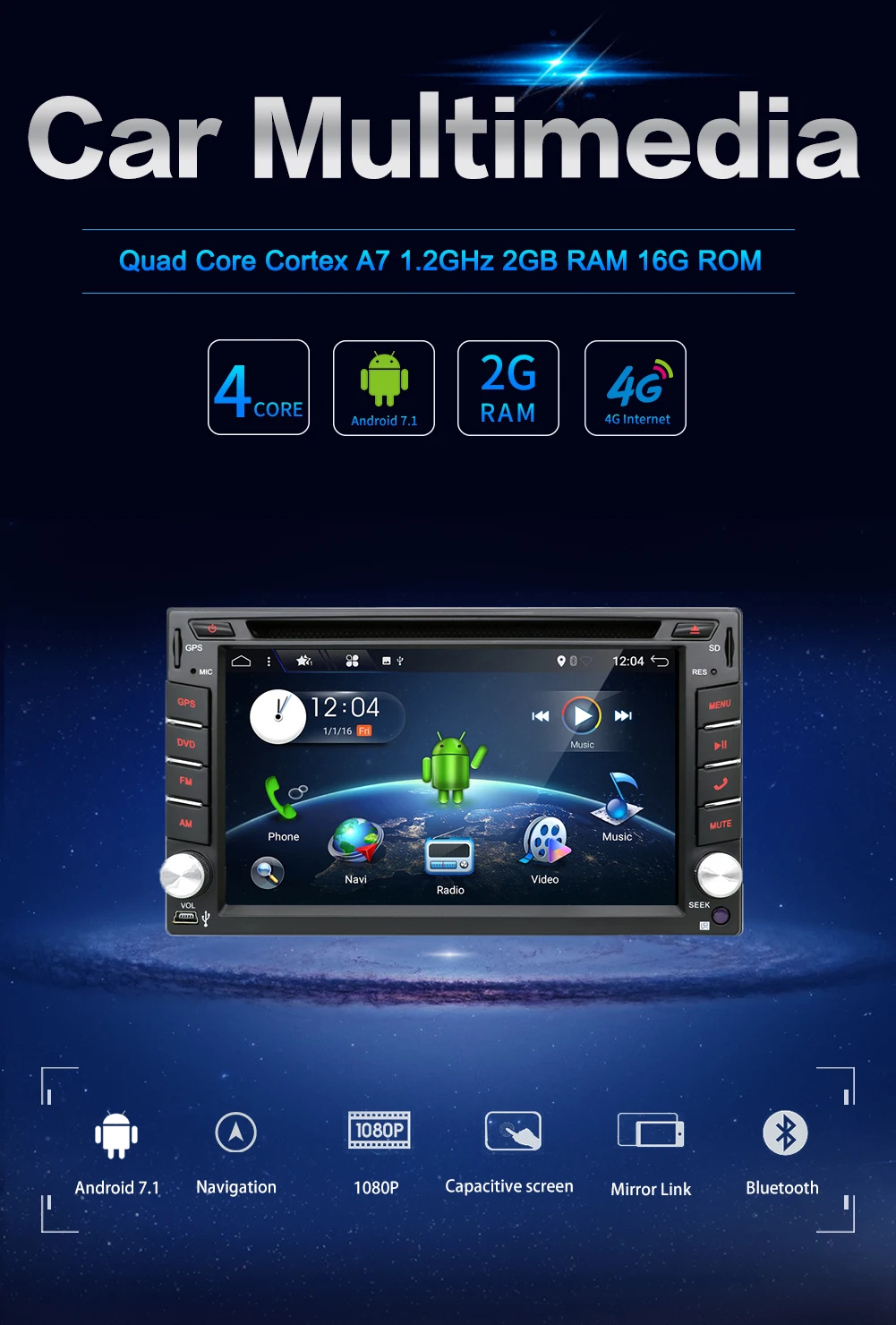 2 din android 9,0 Автомобильная магнитола стерео для универсальной 2din Автомагнитола автомобиля dvd gps навигация рулевое колесо Wifi карта