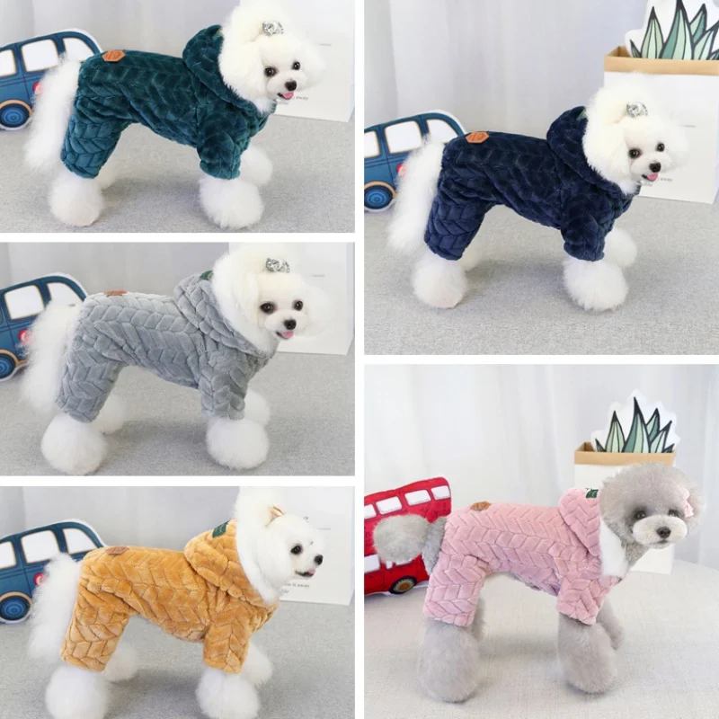

Pet Dog Winter Warm Kleding Met Bont Kraag En Vier Benen Jumpsuit Kostuum Puppy Jassen Dikker Bodysuit Kleding Voor Kleine hond
