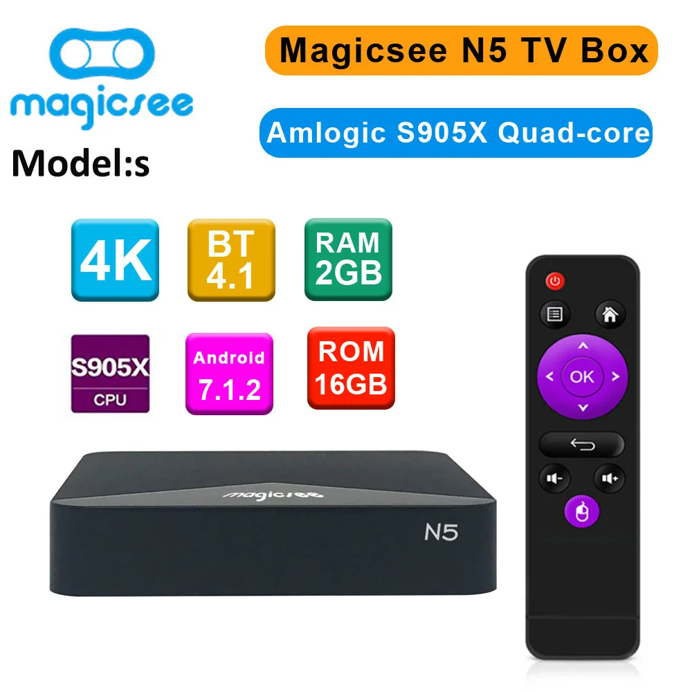 MAGICSEE N5 Android 7 1 ТВ-приставка Amlogic S905X 2 Гб ОЗУ 16 ПЗУ медиаплеер 4G 5G WiFi Bluetooth 4 4K UHD