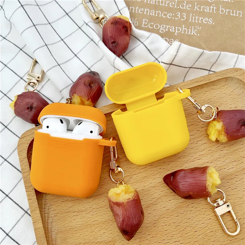 Korea Cute Sweet Potato Keychain Silicone Earphone Case for Apple Airpods 1 2 Accessories Headset Charger Box Protective Cover |