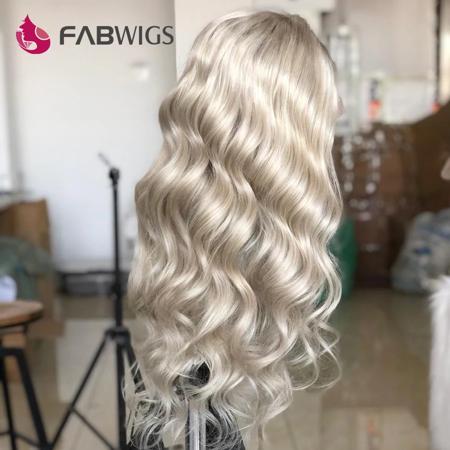 Fabwigs 180% Плотность пепепельный светлый кружевной фронтальный парик из