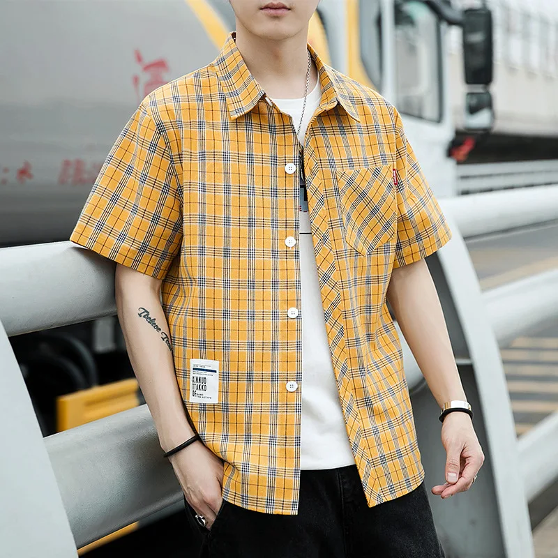 

Men's shirt 2021 new spring and summer Korean fashion Short Sleeve Plaid Shirt spring and autumn youth shirt