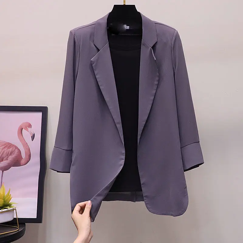 

Thin Blazer 2021 Summer Women Chiffon Suit Coat Female Casual White Air-Conditioned Room Sunscreen Clothing
