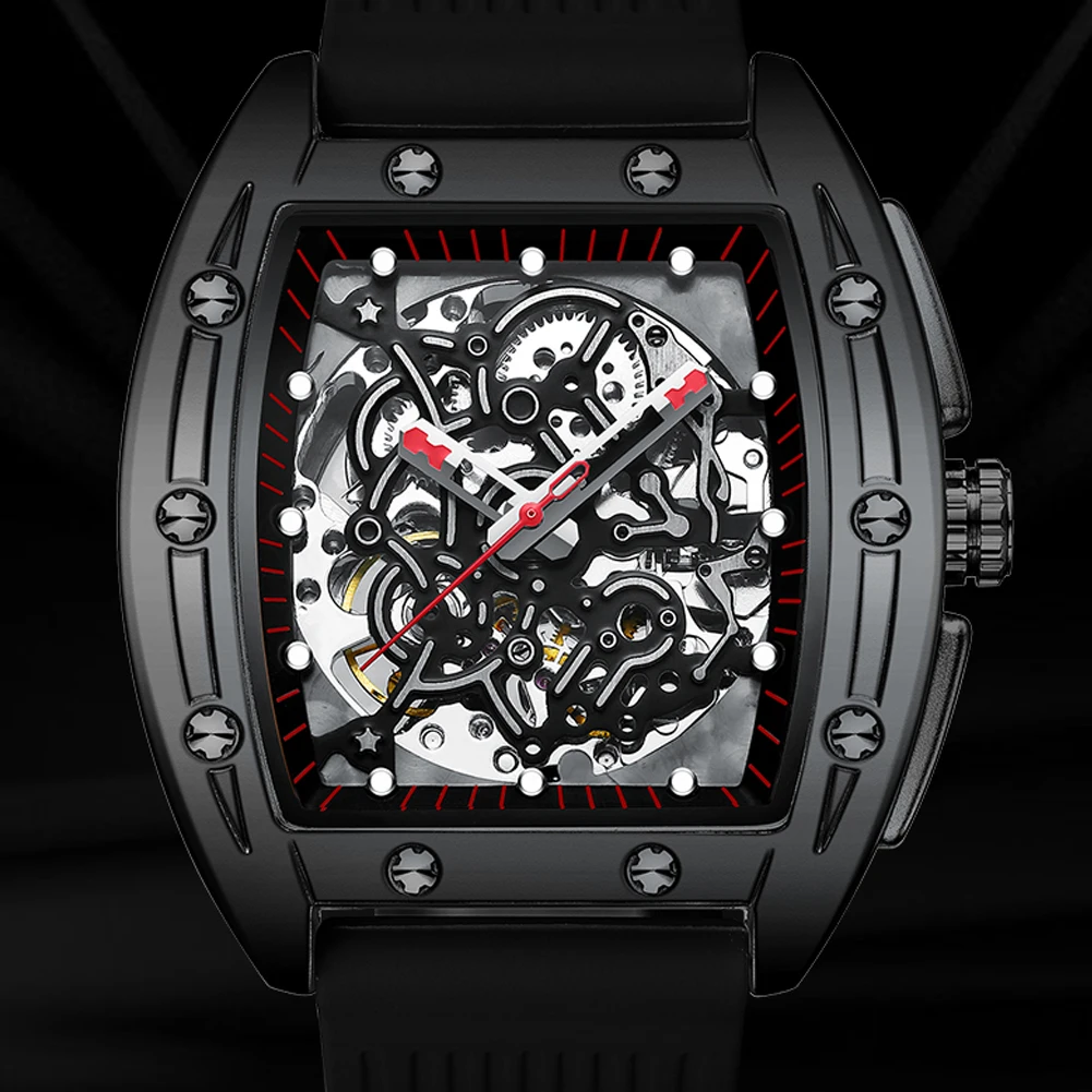 

Часы мужские механические, автоматические светящиеся водонепроницаемые наручные, с силиконовым ремешком