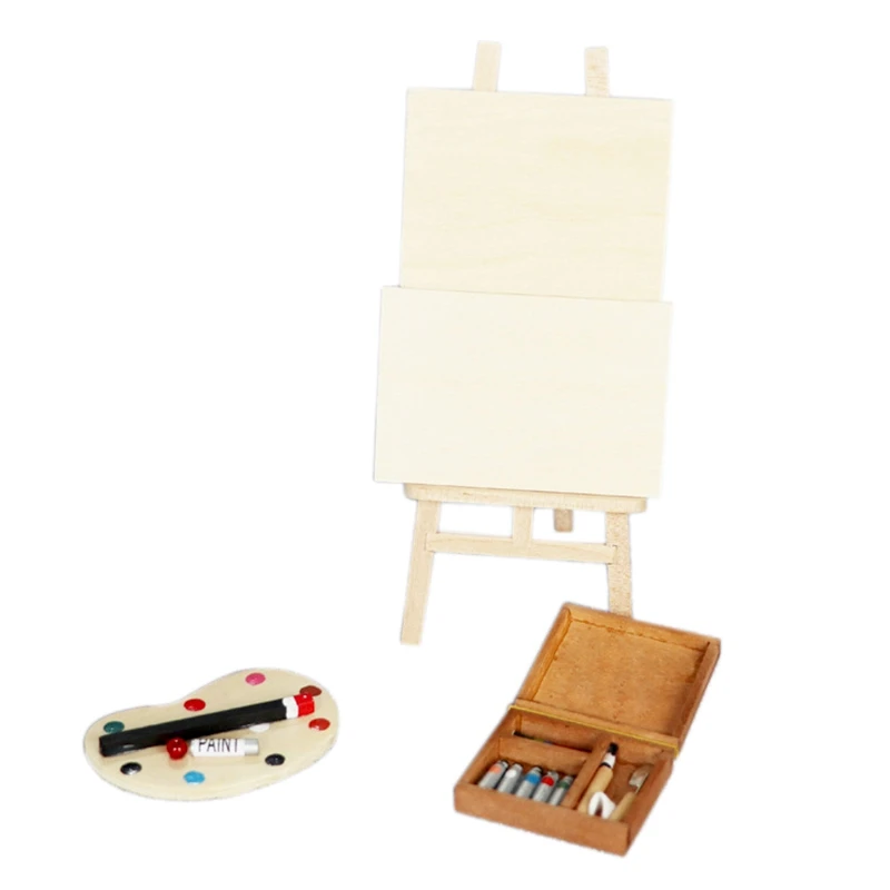 

1:12 Scale Dolls House Miniature Artist Paint Palette and Easel Drawing Board Fit for Dollhouse Decoration Toys
