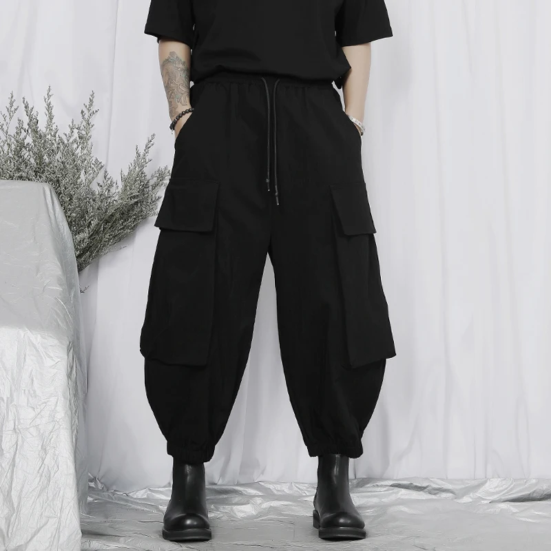 

New Casual Pants Men's Spring And Summer New Black Overalls Fashion Large Crimped Radish Pants Large Fashion Trend