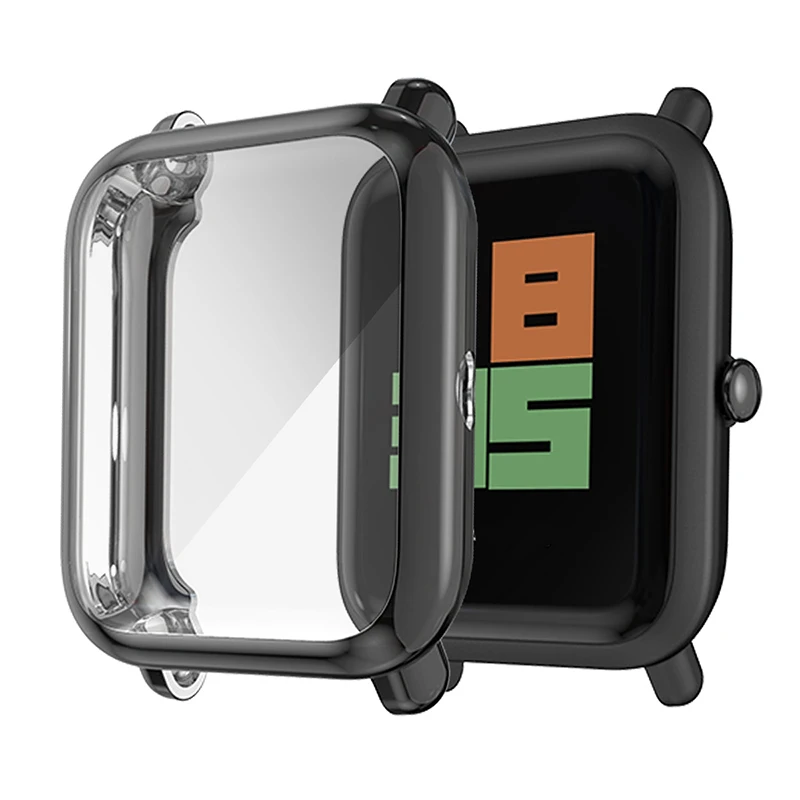 black Чехол для смарт часов защита для Huami Amazfit Bip чехол с защитной пленкой для экрана для Amazfit Bip аксессуары бампер покрытие TPU - Цвет: black