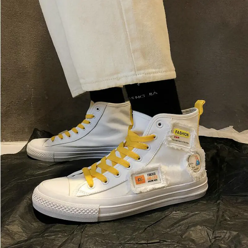 Высокие холщовые туфли на плоской подошве для студентов Брендовые мужские