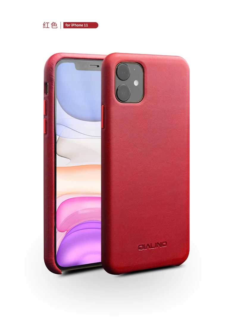 Задняя крышка из натуральной воловьей кожи для iPhone 11 Pro Max Light деловой мужской женский кожаный чехол с натуральным лицевым покрытием Qialino металлические кнопки