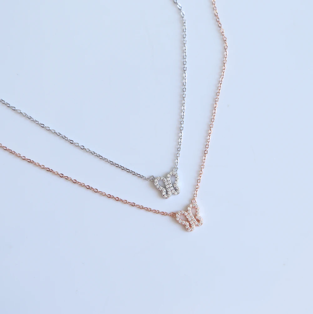 

Fashion Mini Butterfly Choker necklace real 925 Sterling Silver Jewelry for girl Delicate Party thin animal Pendant Necklaces