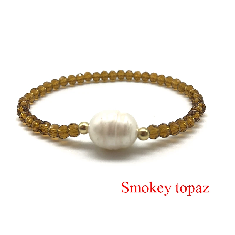 Smokey Topaz Эластичные браслеты ручной работы с пресноводным жемчугом для женщин, ювелирные изделия в стиле бохо, растягивающиеся браслеты, ювелирные изделия из настоящего жемчуга, подарок для женщин - Окраска металла: Smokey Topaz