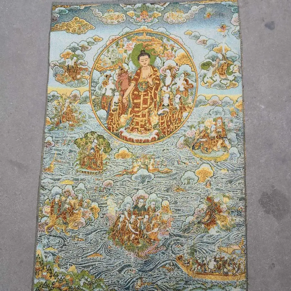 

35"Thangka embroidery Tibetan Buddhism silk embroidery brocade Nepal Medicine Buddha speak Buddhist scriptures Thangkas