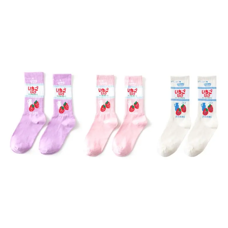

New Japanese Kawaii Sweet Women's Socks Funny Cute Cream Candy Color Milk Strawberry Long Socks For Girl Christmas Gift