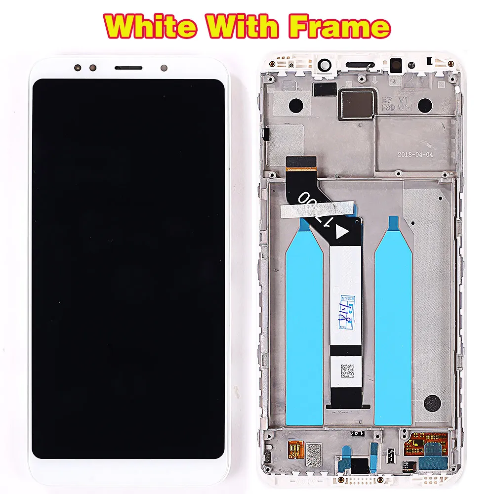 White with Frame Протестированный ЖК-дисплей для Xiaomi Redmi 5 Plus, дигитайзер в сборе, сенсорный экран с олеофобным покрытием, 10 мультитач - Цвет: White with Frame