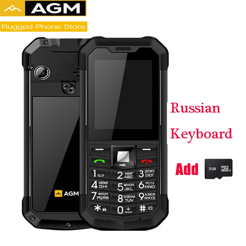 Russian 8G SD Card AGM M3 русский прочный двойной SIM открытый 2,4 ''Телефон IP68 водонепроницаемый ударопрочный пылезащитный фонарь 1970 мАч фонарик - Цвет: Russian 8G SD Card