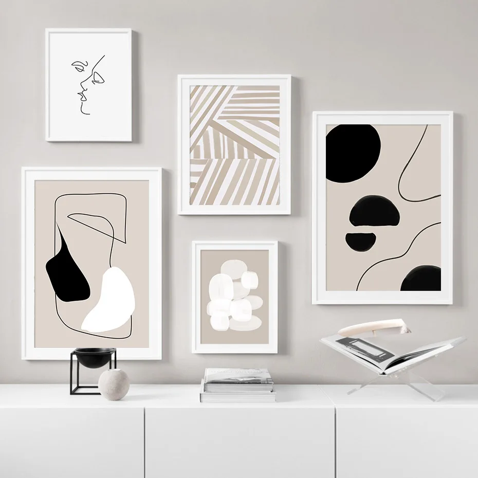 

Modern Abstract Line Beige Black Minimalist Wall Art Canvas Painting Nordic Poster Wall Pictures For Living Room Home Unframed