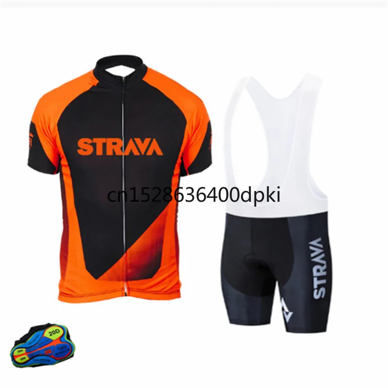 

2021 STRAVA Orange Cycling Jersey Set Bib Shorts Set Summer Mountain Bike Bicycle Suit Anti-UV Pro Bicycle Team Racing Uni
