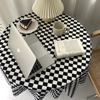 black and white checkerboard clashing tablecloth desk table furniture cafe home stay soft decoration background cloth