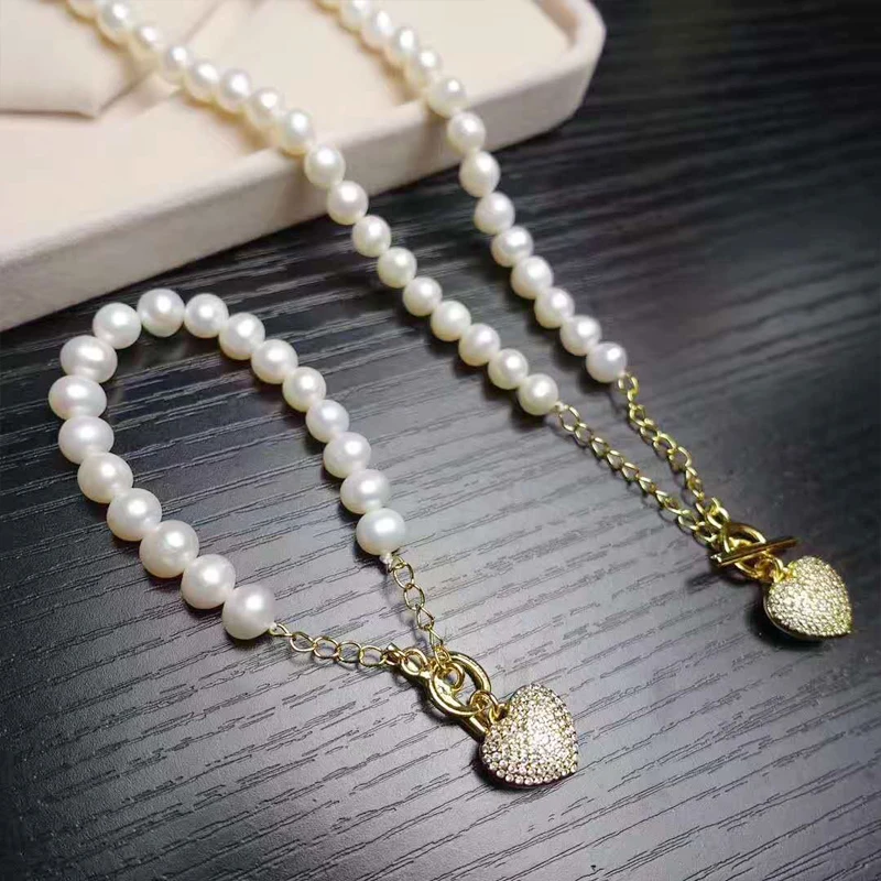 Один комплект из белого пресноводного жемчуга почти круглый браслет 8-9 мм 18