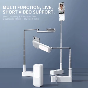 portable phone holder stand with wireless dimmable led selfie fill light lamp for live video fill light retractable phone stand free global shipping