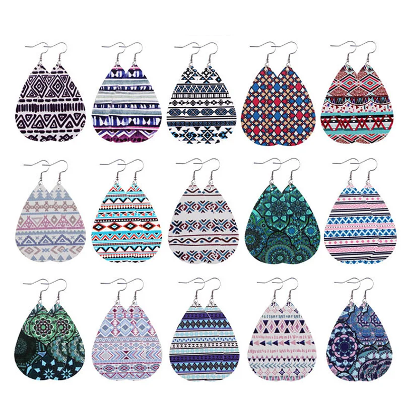

Faux Leather Earrings for Women Weatern Style Boho Ethnic Printing Water Drop Earrings Jewelry Accessories Trendy Girl Gifts