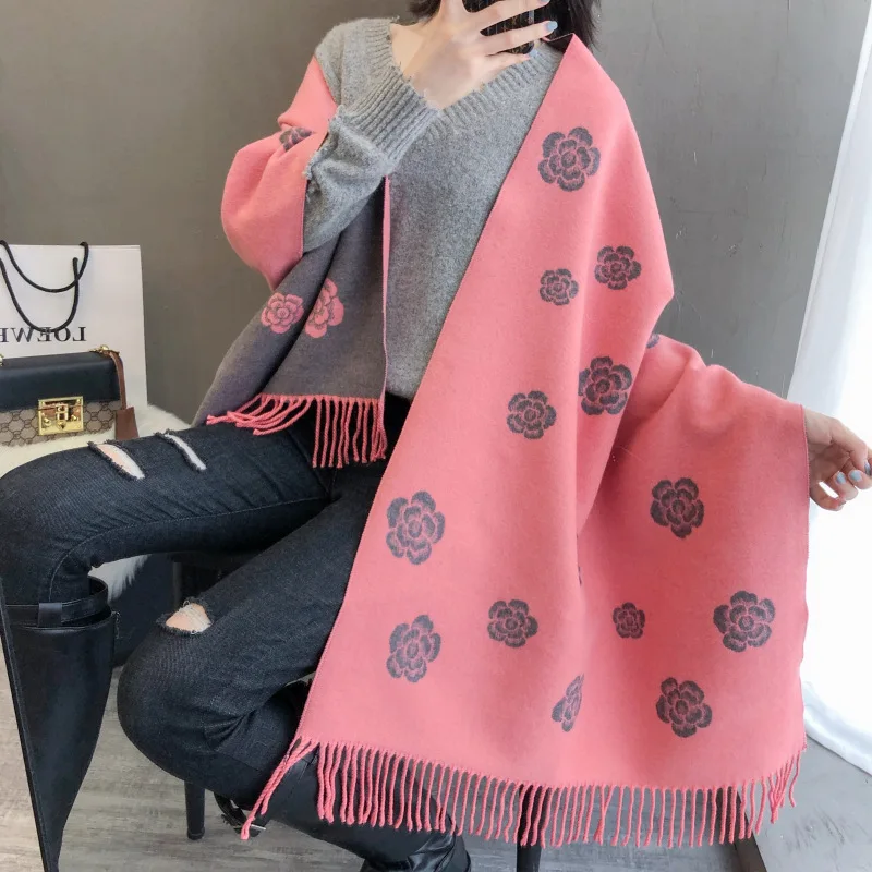 Женский шарф нового типа с цветком камелии имитация кашемира на осень и зиму of2019