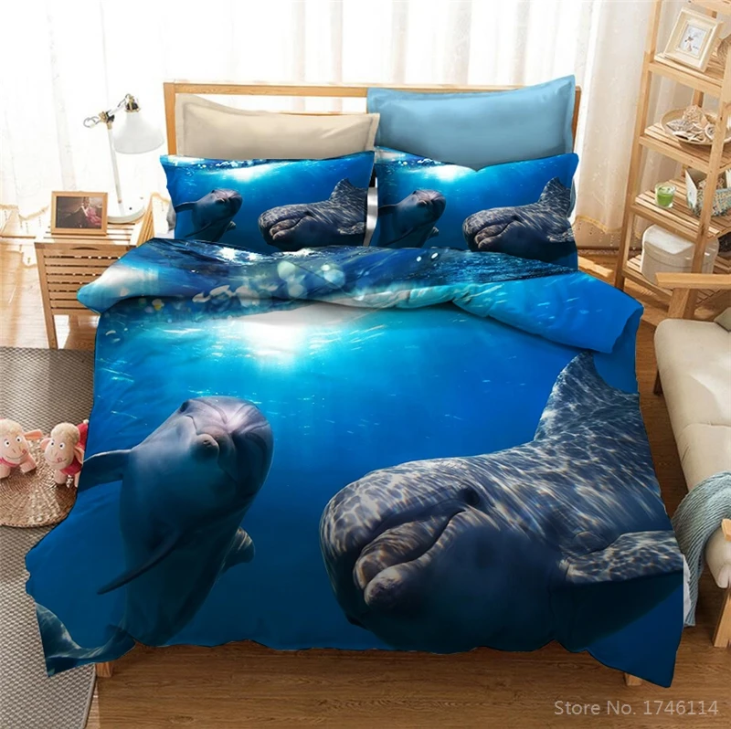 

3D Sea Dolphin Animal Printed Duvet Cover / Comforter Cover Set Twin Full Queen King Size Bedding Set Soft Bed Linens Bedclothes