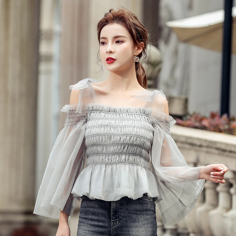 Летняя Новинка 2020 романтичная элегантная сетчатая рубашка с открытыми плечами