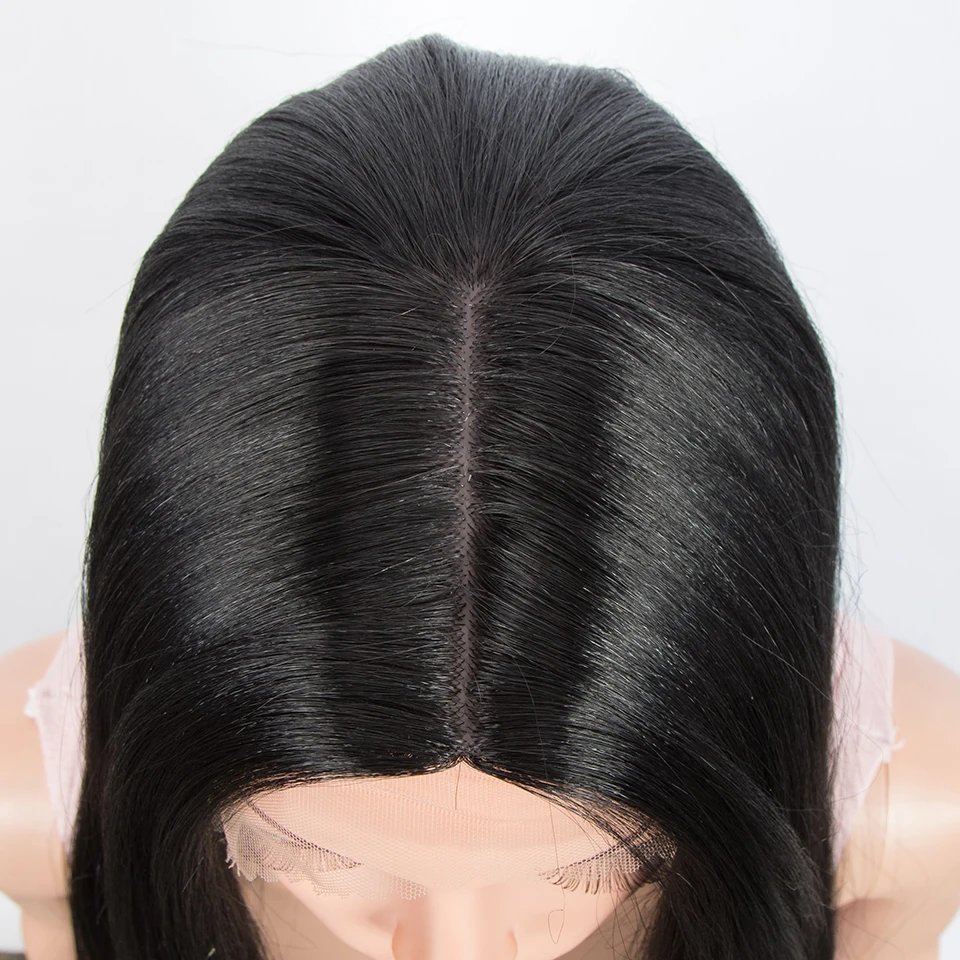 LOVE ME Synthetic High Resistance Fiber Wig 38 Inch Super Long Straight Black Color Fake Hair Synthetic Cosplay Front Lace Wigs