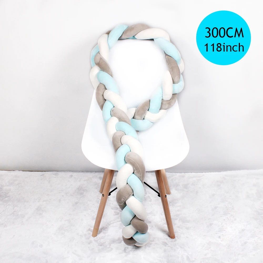 3M Blue White Gray Кровать бортики в кроватку работы в скандинавском стиле с узлом для новорожденных, детская кроватка, бампер, длинная плетеная тесьма, подушка для детской кроватки, плюшевый бампер, детская кроватка, декор для комнаты - Цвет: 3M Blue White Gray