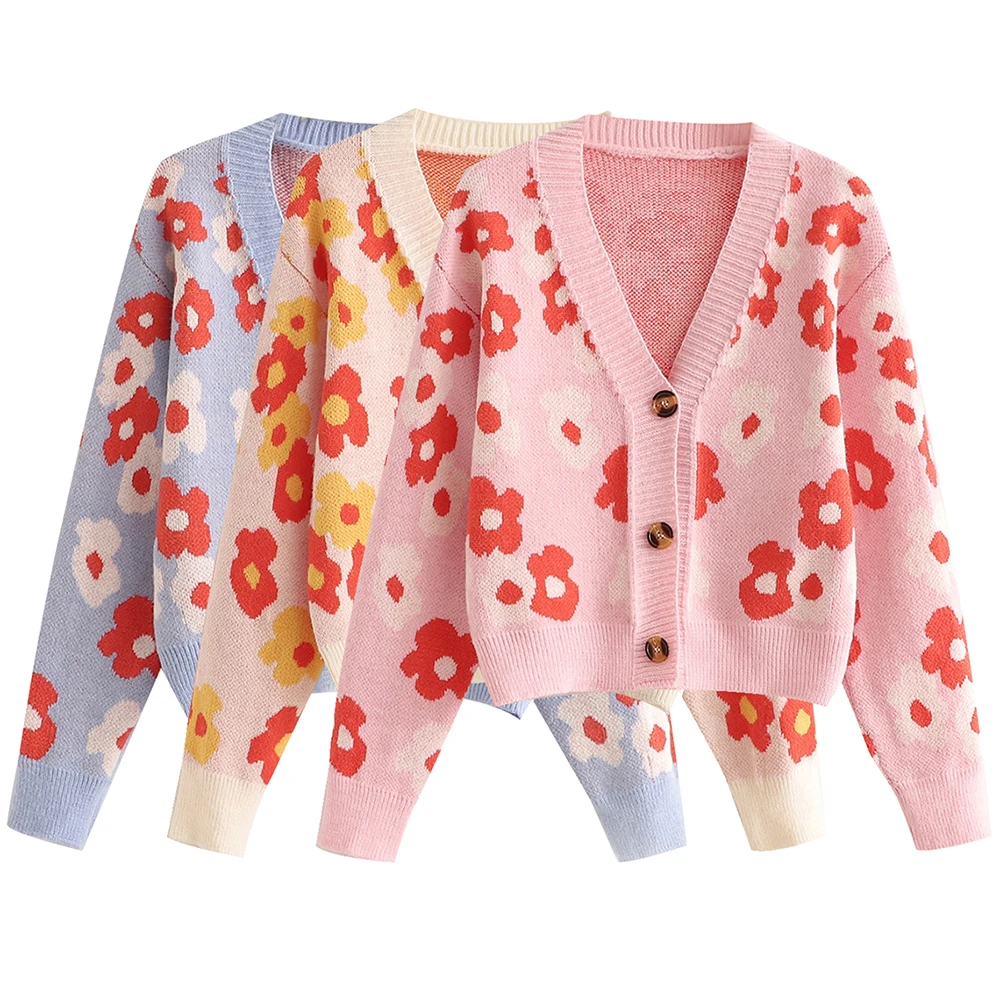 

XIKOM 2021 Women V-Neck Lantern Sleeve Sweet Cardigan Sweater Female Vintage Slim Temperament Single Breasted Knitwear